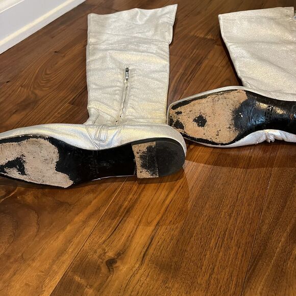 John Richmond Over The Knee Silver Leather Boots Size 38 EU / 7.5 US - Picture 5 of 10